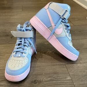 Nike Air Force 1 High Top Sneakers Womens US 6 Girls Pink Blue Tennis Shoe 36.5